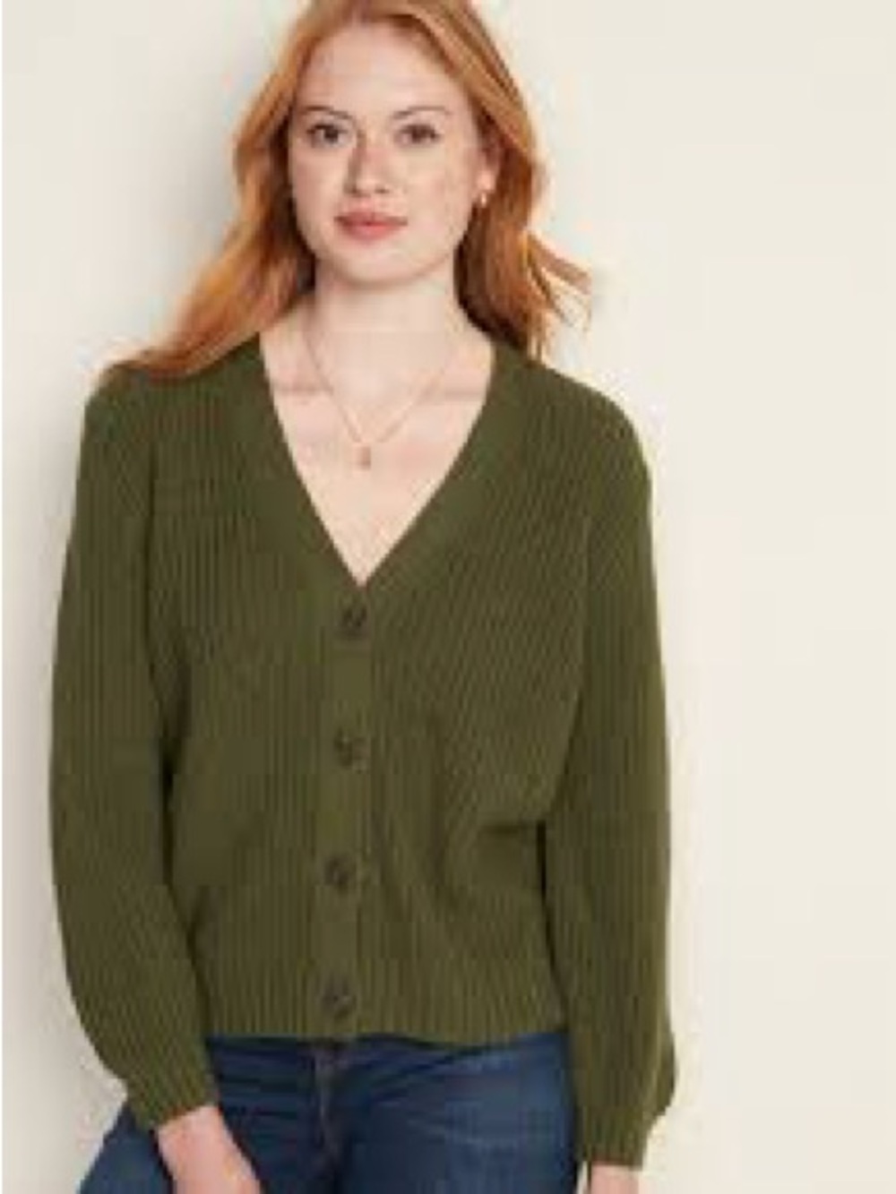 Old Navy shaker stitch V-Neck Button-Front Sweater cardigan olive green small